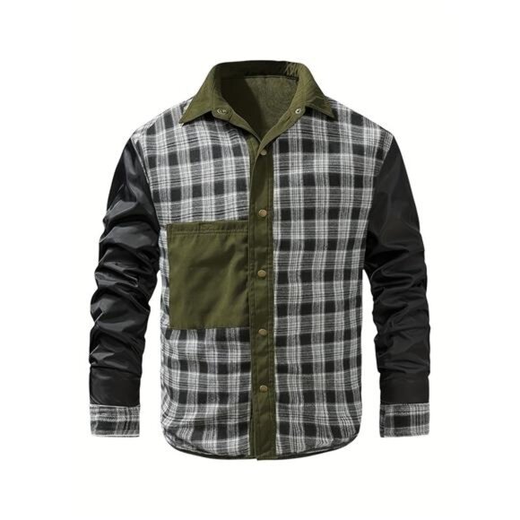 NWT Men's Olive Green Plaid Lined Shirt Jacket Shacket | Utility Style - Picture 6 of 6